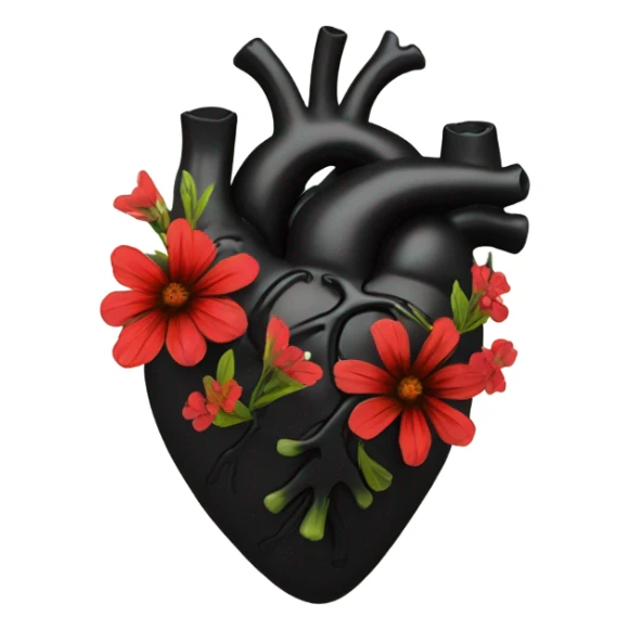 black anatomical heart with red wildflowers sticker