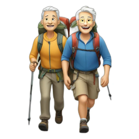 Older men and a younger men hiking up a mountain sticker