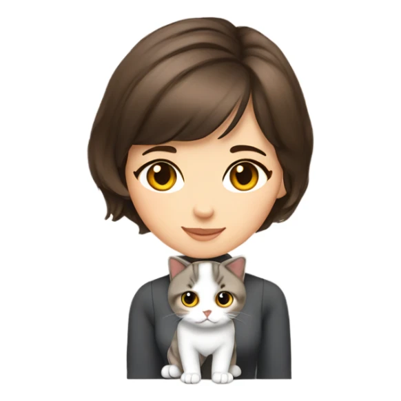 Beautiful girl Brunette with short hair with cat Scottish Fold sticker