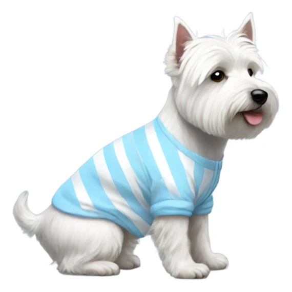 westie side view wearing light blue striped onesie sticker