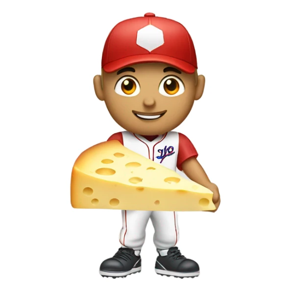Caucasian Baseball player with cheese and red hat sticker