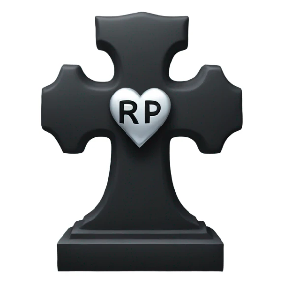 a black grave with the letters RIP on a silver heart sticker