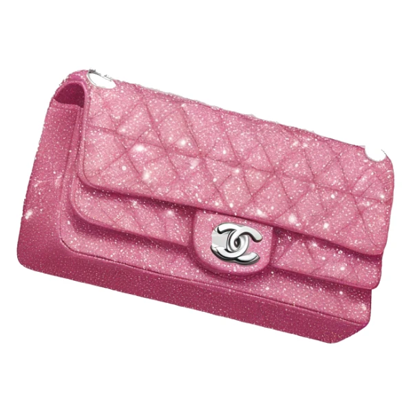 pink sparkly Chanel flap bag with silver hardware sticker