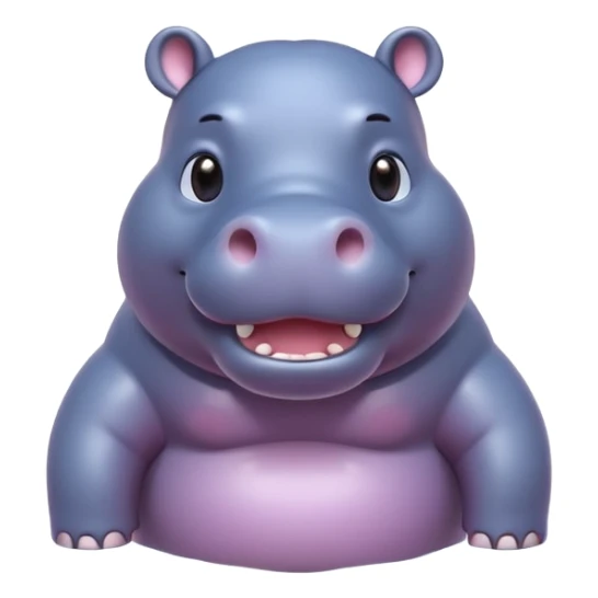 A 3D cartoon hippopotamus half-submerged in water, smiling gently, soft lighting, rounded body and glossy texture, cute Memoji-style look.Full body. sticker