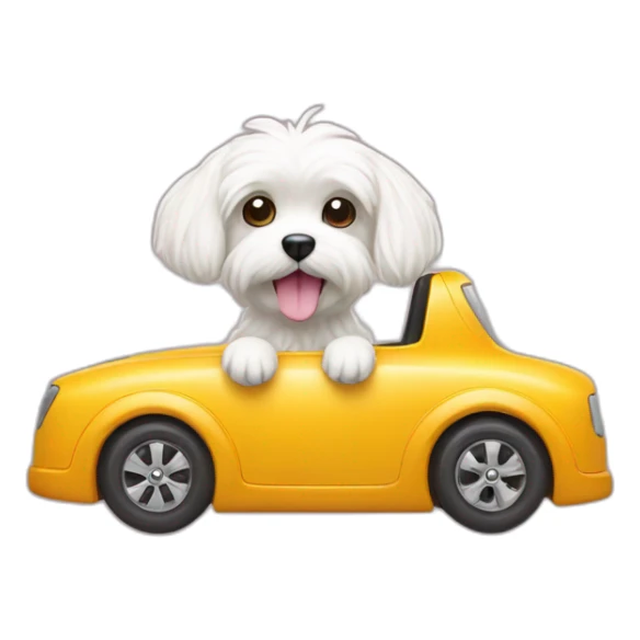 Maltese dog inside a toy car sticker