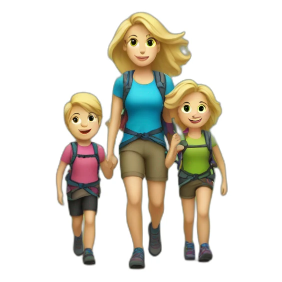 Mom hiking with Kids blond hair sticker