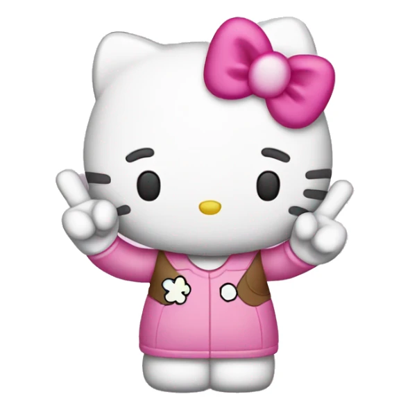 Hello kitty holding up a peace sign with her fingers sticker