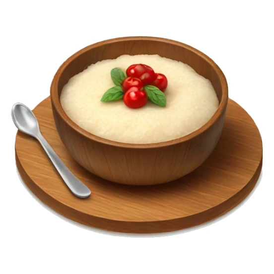 Rice pudding in a bowl on a small wooden plate sticker