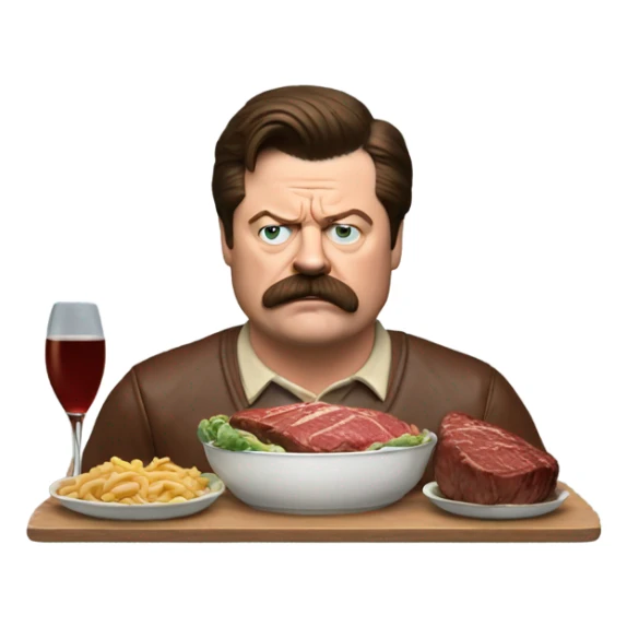 Ron Swanson eating steak watching football sticker