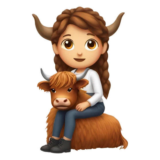 Girl sitting a highland cow sticker