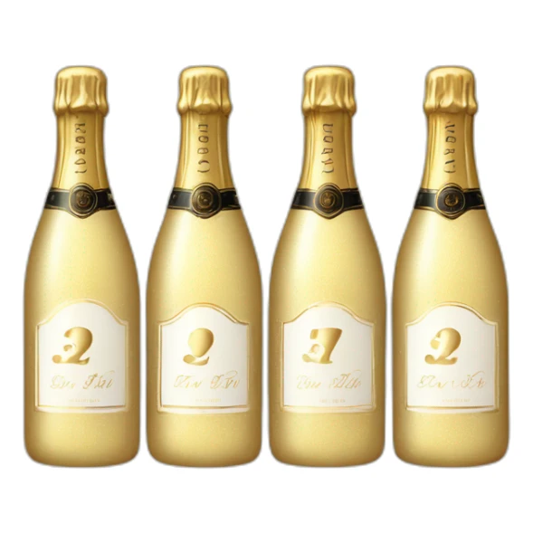 three champagne bottles, the first has a 3 on it, the middle has a 7 and the last one has a 5 sticker