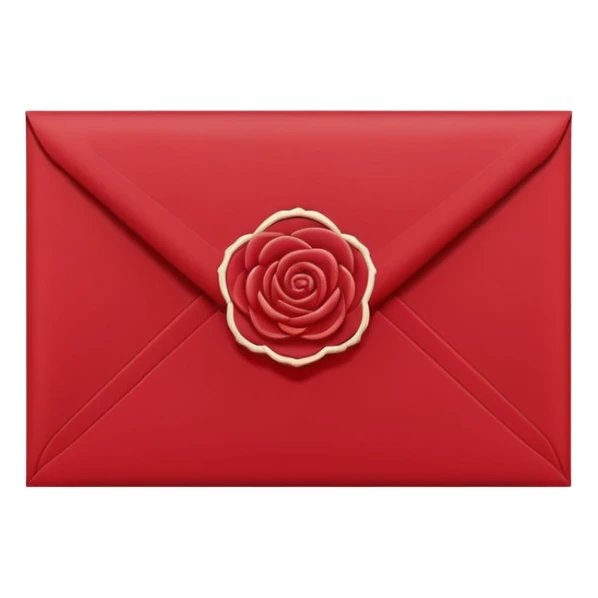 Envelope sealed with small rose wax stamp, minimalist design, deep red flat vector, clean thin lines, transparent background, elegant gothic aesthetic sticker