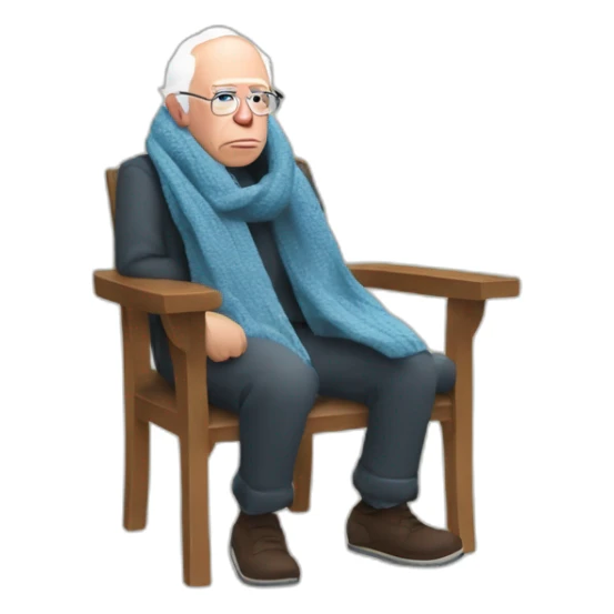 Bernie sanders sitting on chair having cold wearing a scarf sticker