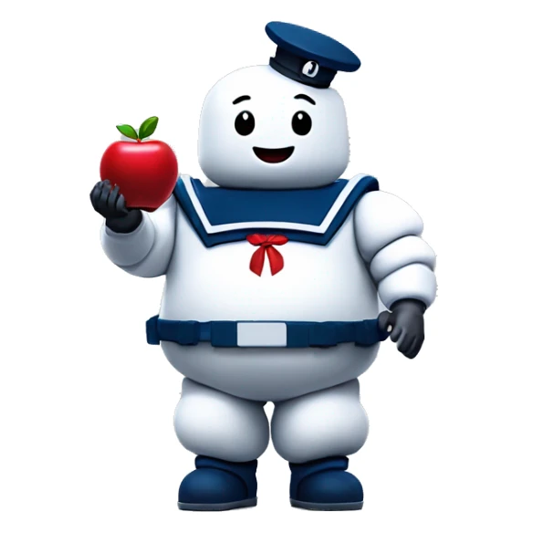 Stay puft marshmallow man ghostbusters friendly no collar holding an apple sticker