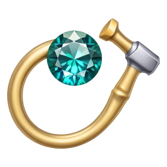 Create a bright and eye-catching emoji symbolizing jewelry craftsmanship and the art of making jewelry. Include a sparkling gemstone, a delicate ring, and tools like a hammer or chisel. The design should be elegant, with fine details and a luxurious feel, representing the precision and artistry of jewelry making. Use vivid colors like gold, silver, and deep jewel tones for the gemstone. Ensure the icon has a transparent background. sticker