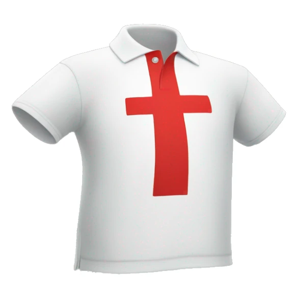 a red polo shirt with a white cross on the right corner  sticker