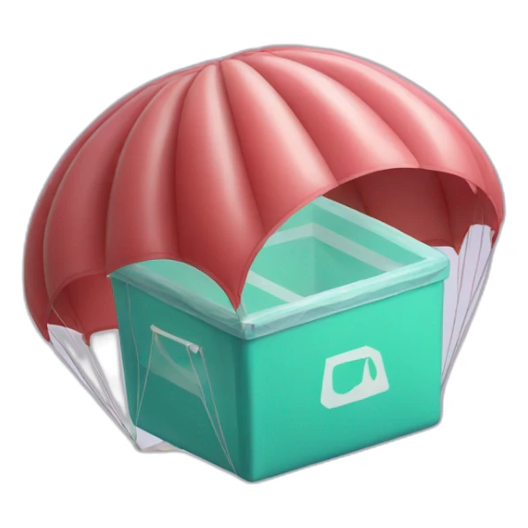 parachute with a plastic box and the letters AMMC written sticker