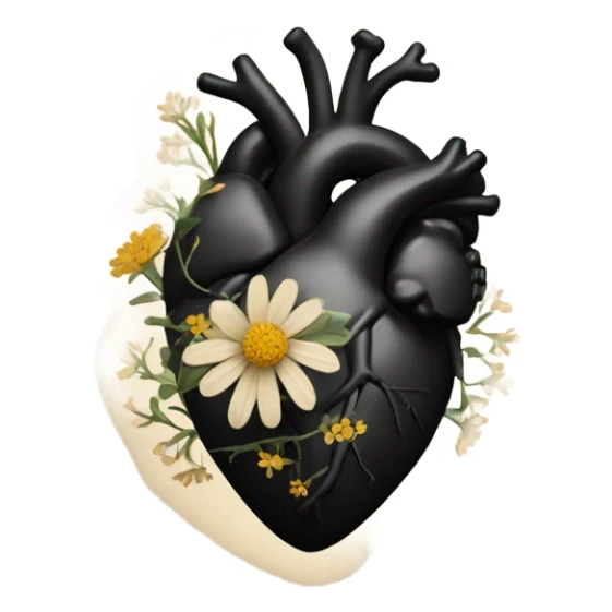 black anatomical heart with beige wildflowers sticker
