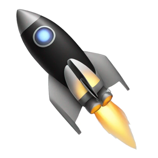A black rocket that takes off, showing the symbol 0 sticker