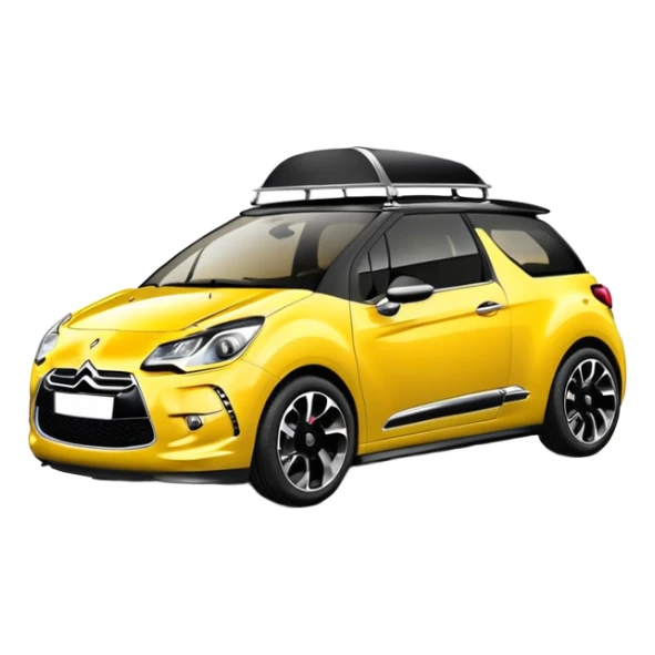 Yellow car Citroen DS3 with black roof sticker