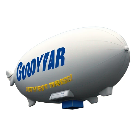 Blimp that has the words Just Tires is Goodyear  sticker