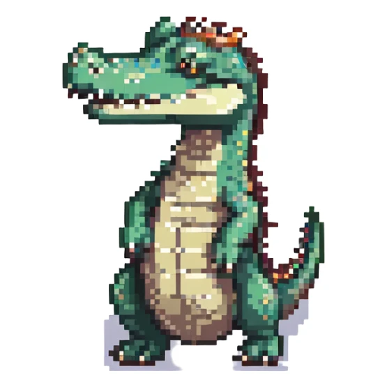 pixel art crocodile, standing upright, cartoonish, small size sticker