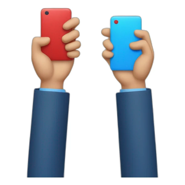 Two hands at the same height open, in one there is a blue tablet and in the other a red one. sticker