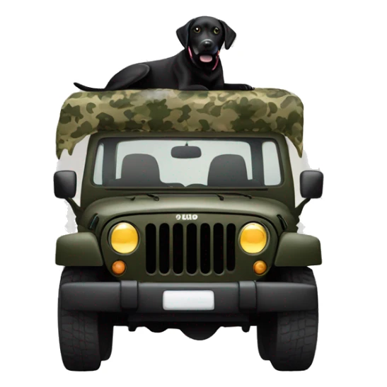 Black Labrador in the back of camo Jeep sticker