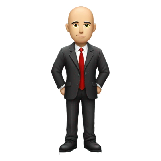 Serious Bald man with suit and red tie and leather gloves with back against wall peaking around corner sticker