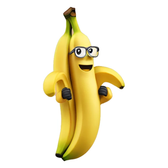 yellow banana with a banana mini figurine in his arms sticker