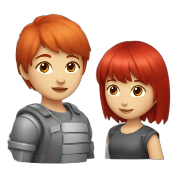 Girl with silver wolfcut hugging girl with red hair with bangs sticker