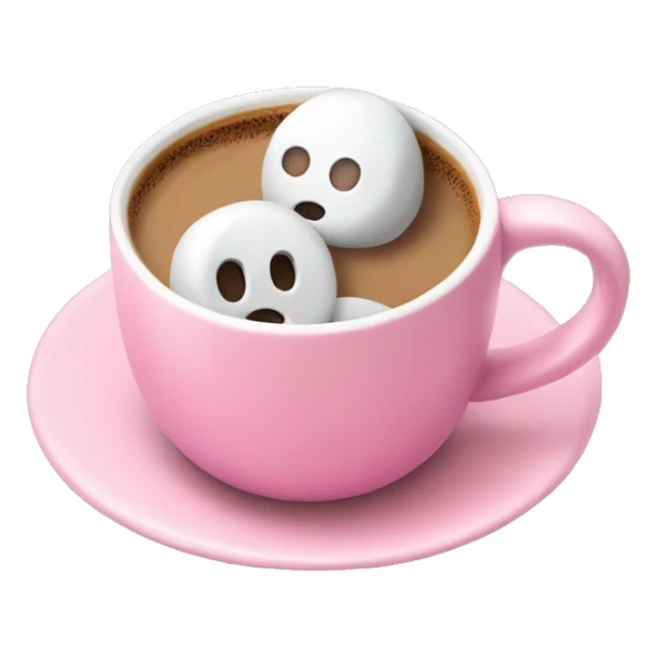 a pink plain coffee mug without a face with one handle on the right, coffee inside it, and marshmallows without a face float in the coffee, there is nothing around sticker