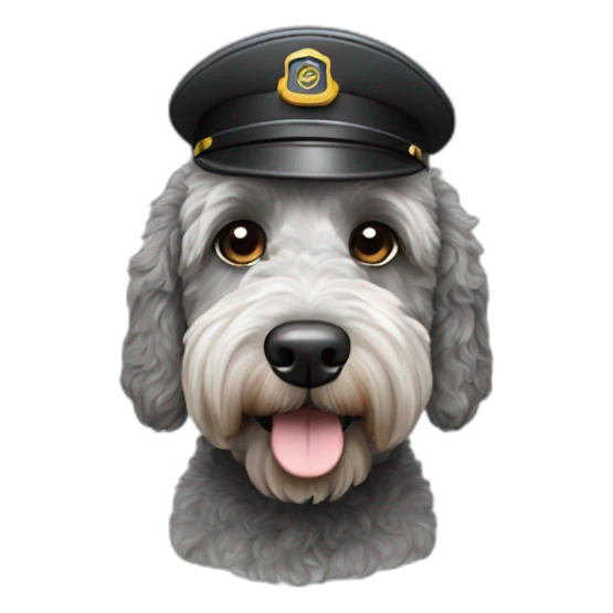 grey and black labradoodle dog with pilot cap on sticker