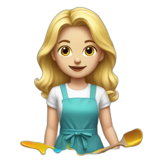 blonde girl with paints and a paint-stained apron sticker