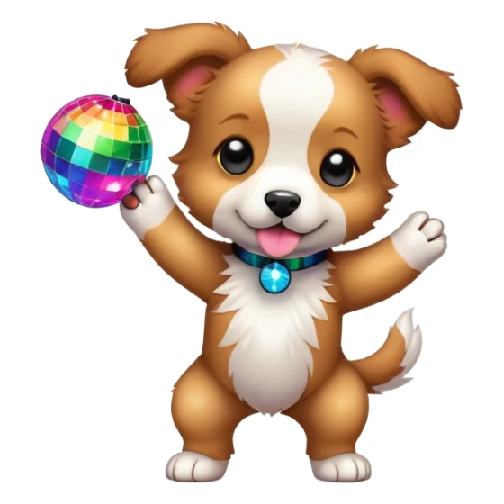 puppy dancing under a disco ball with colorful lights sticker