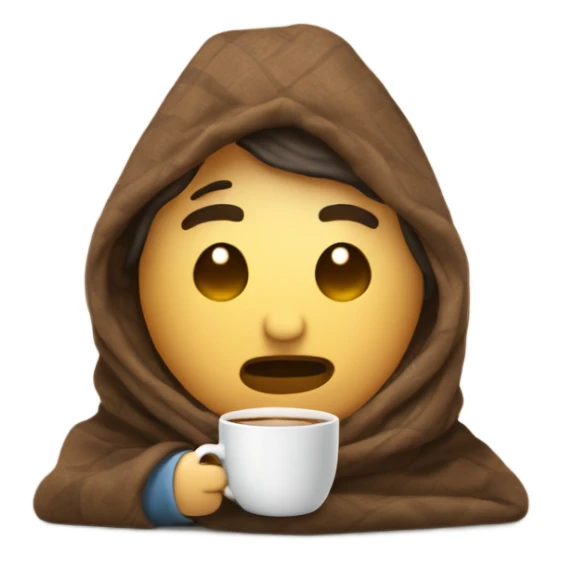 man inside a blanket sipping coffee eyes closed blanket on top of head  sticker