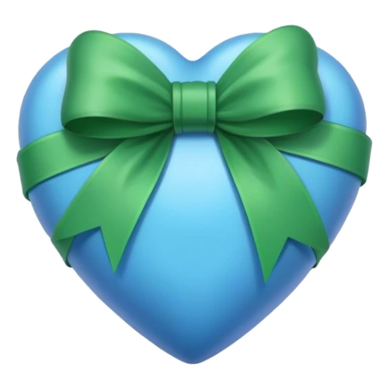a blue heart wrapped by a green bow sticker