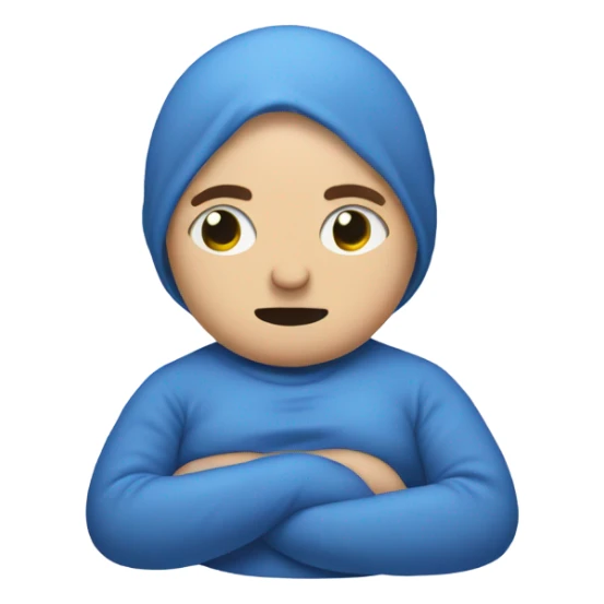 a blue man with a stoic expression , pregnant, rubbing his belly. Bald sticker