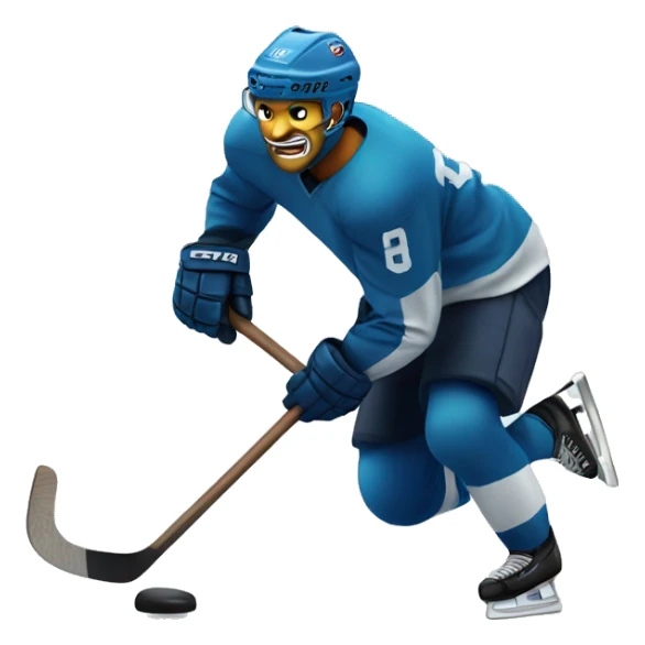 Hockey player running with the stick on the ice with angry face sticker
