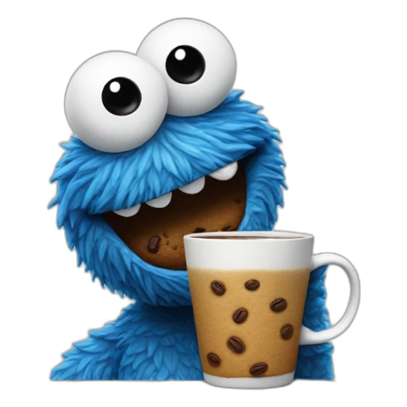 cookie monster with a cup of coffee sticker