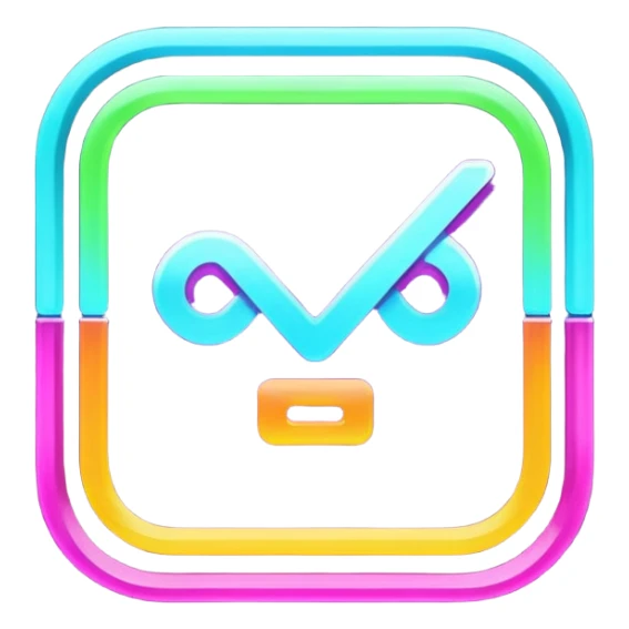 A neon, cyberfunk app logo, square, with the text "yyy". No borders, very subtle grid in the back sticker