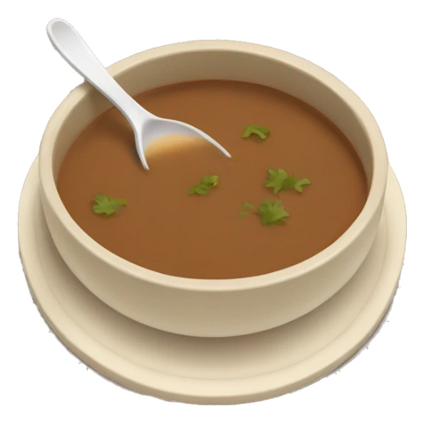 brown soup with beige plate and spoon sticker