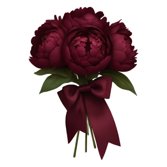 A vintage arrangement of dark red peonies with a deep burgundy bow
 sticker