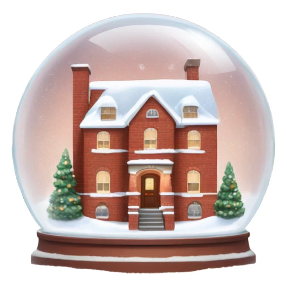 Red brick house in snow globe sticker