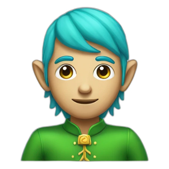 elf man wiht half blue and half green hair with pc in hands sticker