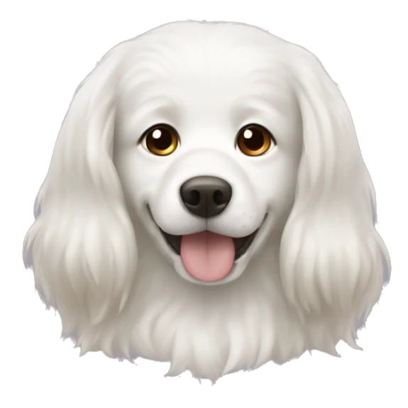 white dog have long hair and brown ear with mungbean sticker
