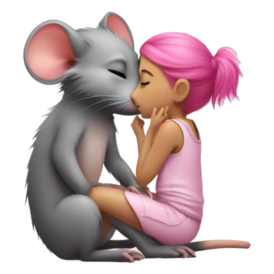 rat kissing a girl with pink hair sticker