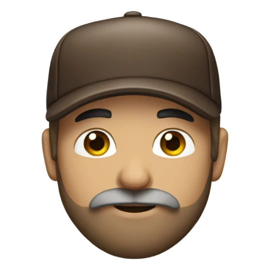 Guy with beard and mustache, long brown hair with a baseball hat sticker