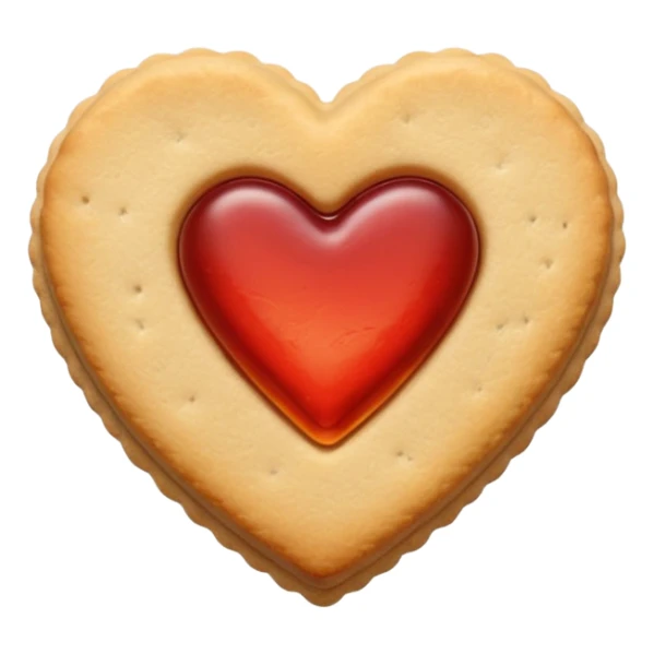 Realistic shortbread cookie in the shape of a heart with light red jelly sticker