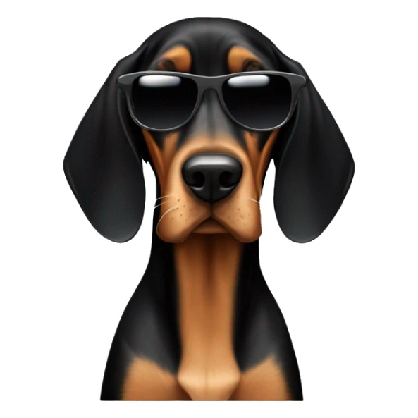 Black and tan coonhound with sunglasses sticker